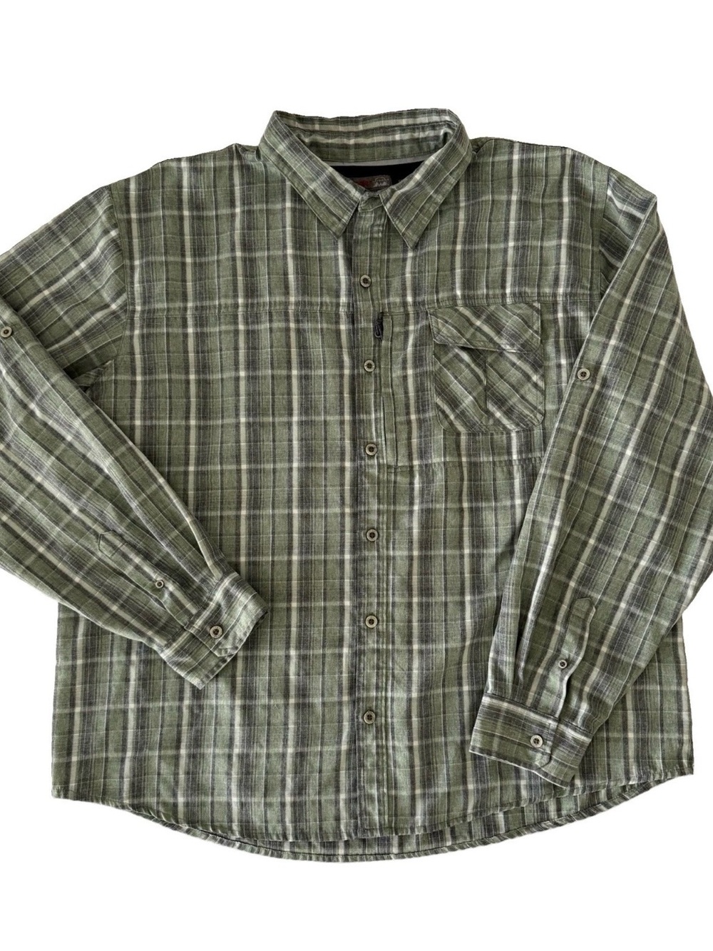 Wrangler Outdoor Mens Green Plaid Shirt 2XL Button Up Vented Pockets Gorpcore